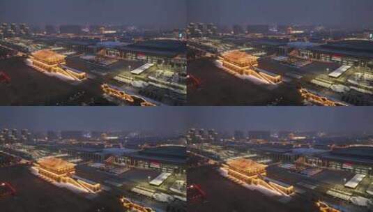 中国陕西西安大明宫遗址公园和西安火车站高清在线视频素材下载