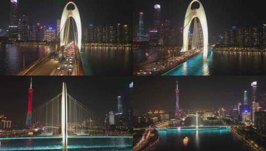 广州猎德大桥夜景高清在线视频素材下载