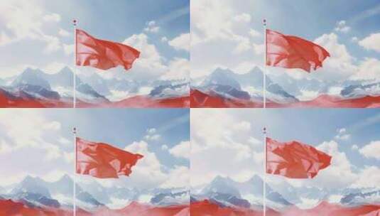 矗立在山峰之巅的红色旗帜开篇动画高清在线视频素材下载