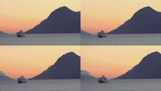 令人印象深刻的旅程。挪威峡湾日落巡游。被高清在线视频素材下载