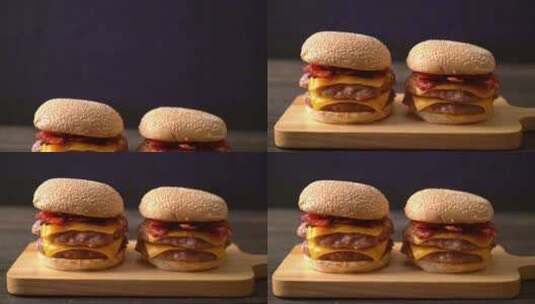 两个美味的牛肉汉堡高清在线视频素材下载