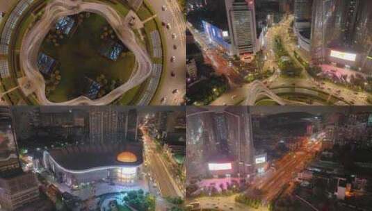 湖北武汉光谷国际广场航拍夜晚夜景车流交通高清在线视频素材下载