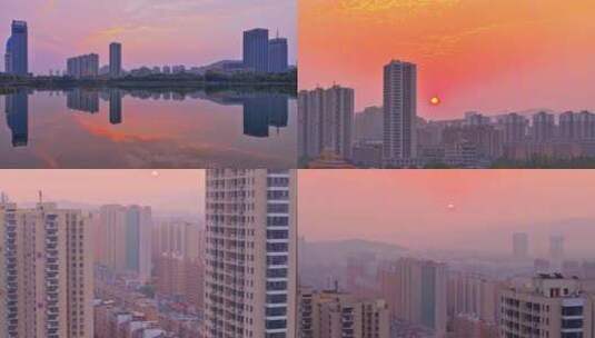 航拍凤鸣湖太阳升起延时摄影高清在线视频素材下载