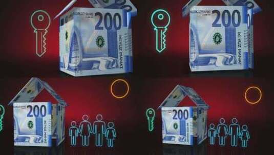 阿塞拜疆马纳特钱钞票纸房子在桌子上高清在线视频素材下载