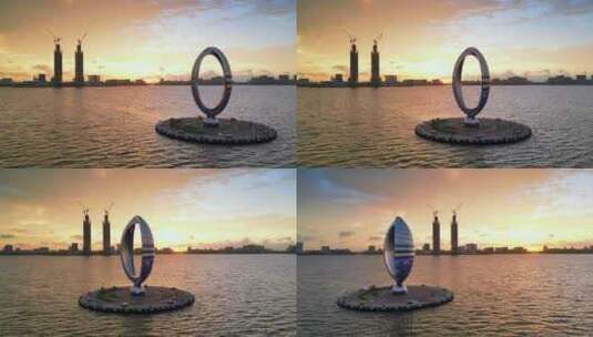 上海市临港新片区滴水湖的水滴雕塑高清在线视频素材下载