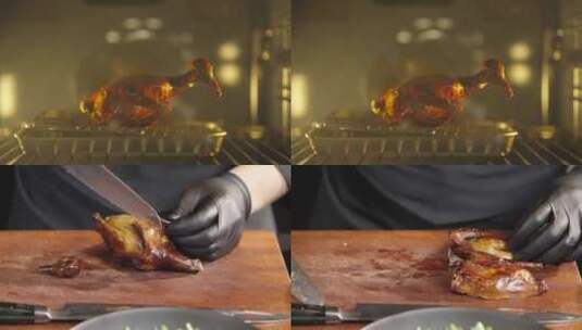 4K烤鸡过程 烧箱 制作高清在线视频素材下载