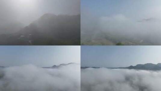 贵州清镇羊皮洞瀑布景区云海航拍高清在线视频素材下载