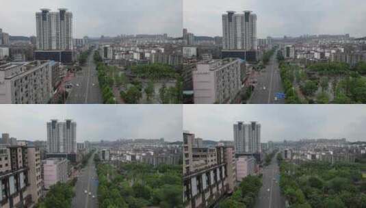 湖北荆门城市大道交通车辆行驶航拍高清在线视频素材下载