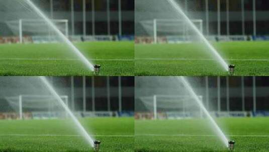 洒水器在足球场上喷水高清在线视频素材下载