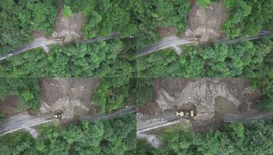 雨季泥水流塌方路段工程车抢修高清在线视频素材下载