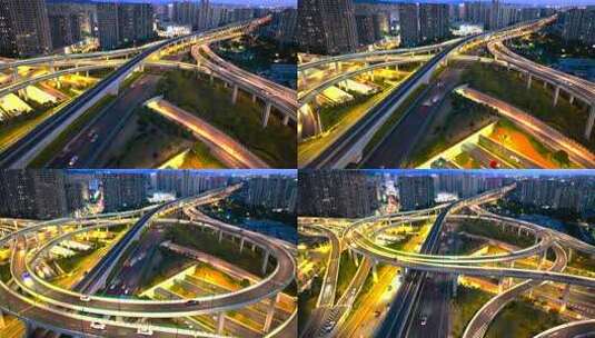 义乌夜景道路交通地标航拍高清在线视频素材下载