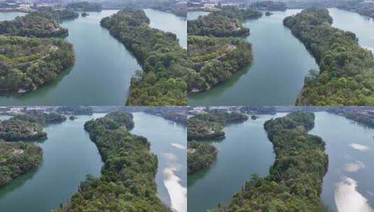 四川达州莲花湖湿地公园航拍高清在线视频素材下载