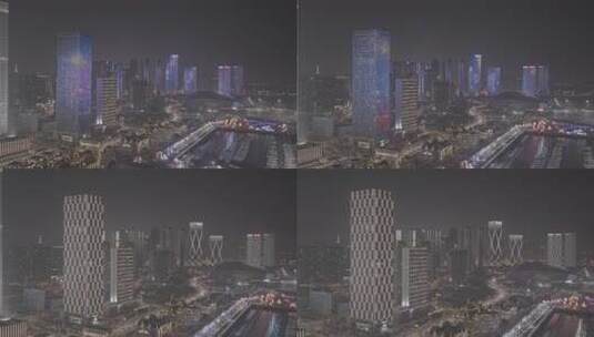 大连 东港 灯光秀 夜景 码头 楼体 欧式建筑高清在线视频素材下载