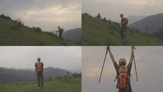 户外登山欣赏美景高清在线视频素材下载