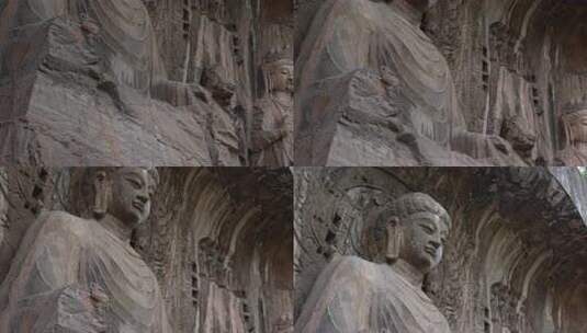 洛阳旅游龙门石窟卢舍那大佛升格慢镜头高清在线视频素材下载