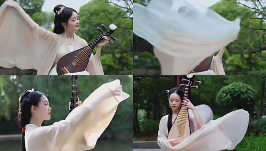 古风女子乐器高清在线视频素材下载