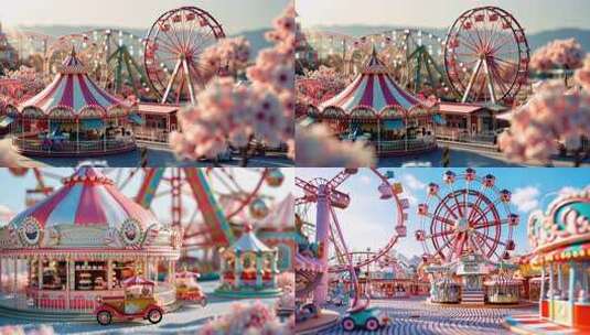 粉红缤纷游乐场 微缩儿童乐园动画背景片头高清在线视频素材下载