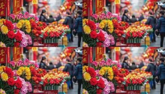 春节花卉市场鲜花售卖高清在线视频素材下载