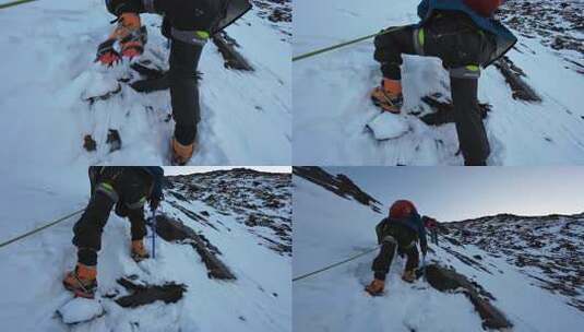 攀登四川岷山山脉主峰雪宝顶的登山者高清在线视频素材下载