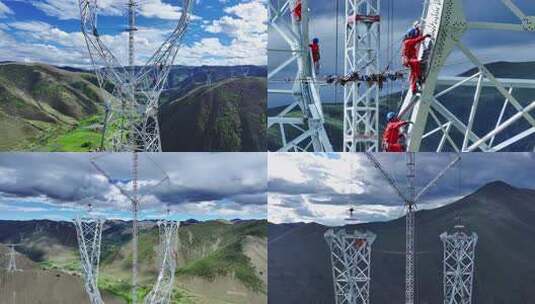 航拍特高压电力建设高清在线视频素材下载