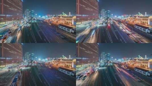 首尔火车站夜间交通轨迹高清在线视频素材下载