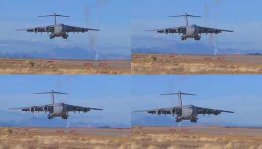 美军飞机降落在跑道上高清在线视频素材下载