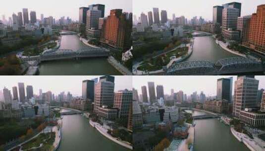 4K航拍上海陈毅广场外白渡桥高清在线视频素材下载