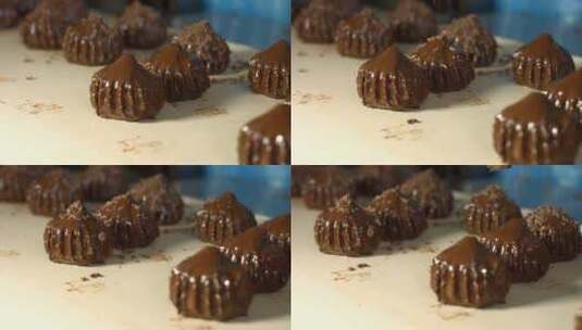 输送线上的棕色巧克力高清在线视频素材下载