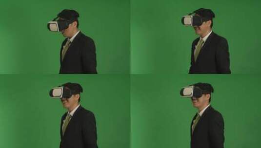 男士在绿幕下戴虚拟眼睛高清在线视频素材下载