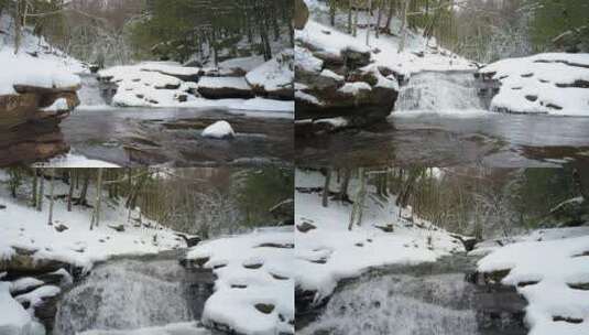 雪地中流动的河水高清在线视频素材下载