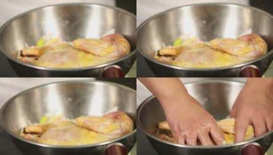 清洗鸡肉腌制鸡肉高清在线视频素材下载