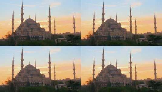 日落时土耳其清真寺高清在线视频素材下载
