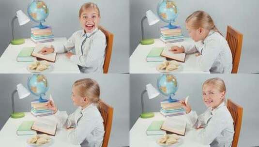 女生吃薯片和阅读课本高清在线视频素材下载