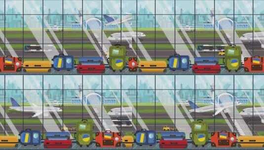 机场里手提箱移动的动画高清在线视频素材下载