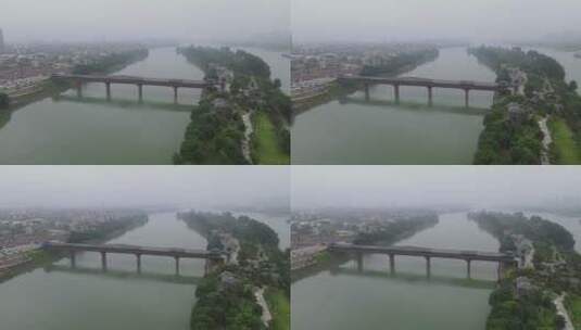 航拍湖南衡阳东洲岛风雨桥高清在线视频素材下载