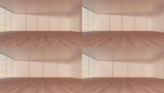 木地板空房间3D渲染高清在线视频素材下载