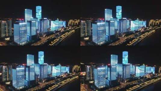 福州金融中心金融街夜景灯光航拍高清在线视频素材下载