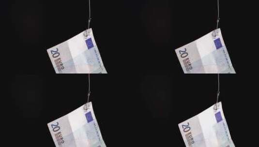 钓鱼线上的20欧元纸币高清在线视频素材下载