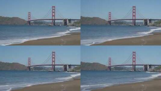 以金门大桥为背景的海滩高清在线视频素材下载