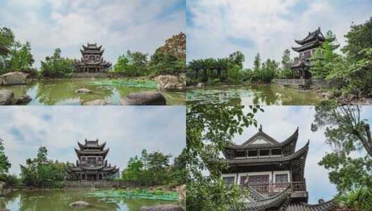 广西南宁五象湖中式园林庭院延时合集高清在线视频素材下载