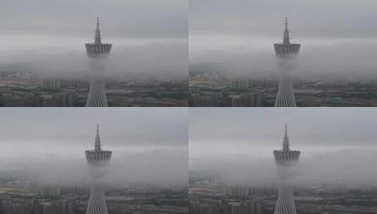 云雾缭绕的广州塔高清在线视频素材下载
