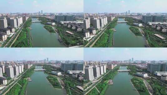 郑州金水河航拍 城市环境 郑州城市空镜头高清在线视频素材下载