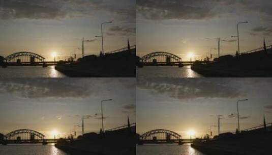 铁路桥和夕阳高清在线视频素材下载