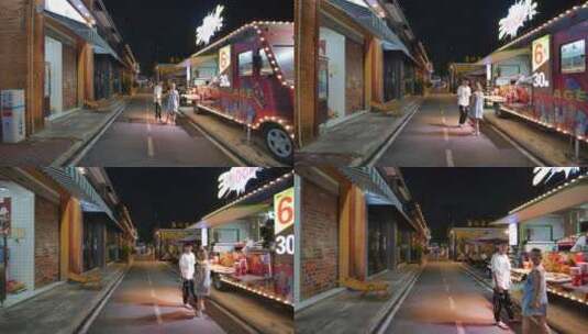 66号公路汽车文化主题步行街夜景高清在线视频素材下载