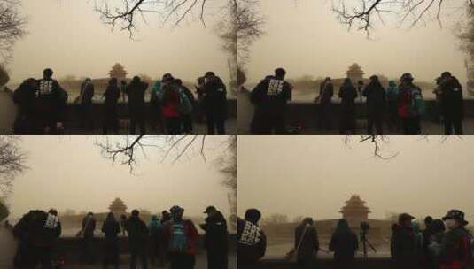 北京沙尘暴下的故宫角楼高清在线视频素材下载