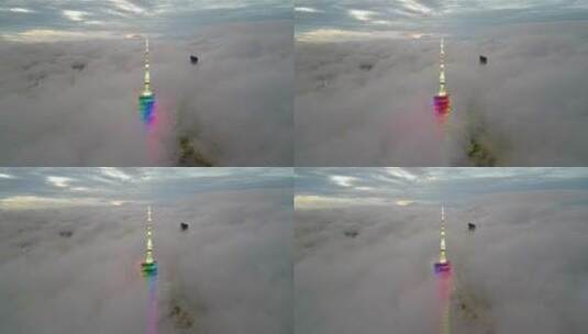 广州塔航拍云海穿云慢镜头高清在线视频素材下载