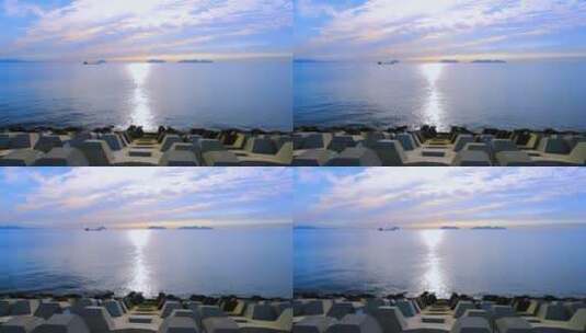 清晨日出阳光照在大连海上轮船高清在线视频素材下载