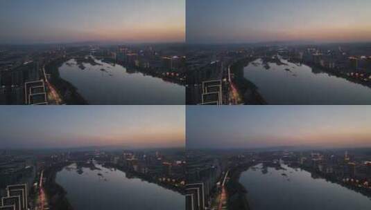 洛阳航拍城市风光4k原创地貌新区洛河日落高清在线视频素材下载