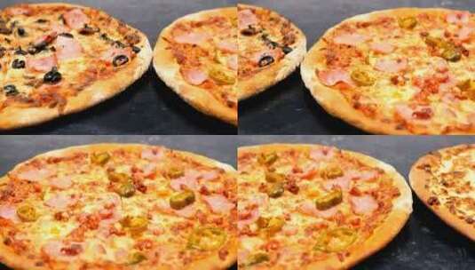 一排不同的披萨高清在线视频素材下载