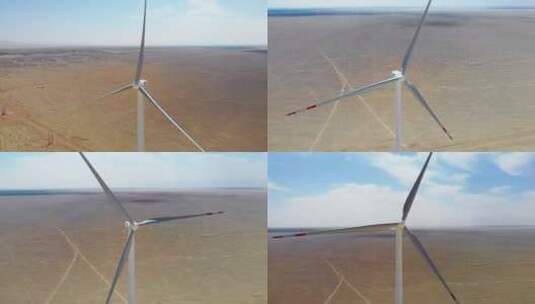 戈壁滩上的风力发电车航拍高清在线视频素材下载